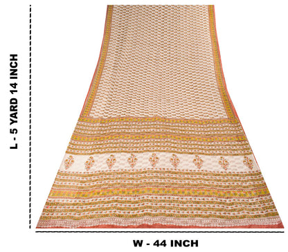 Sanskriti Vintage Saree White Kota Hand Woven Pure Cotton Hand Block Print Sari