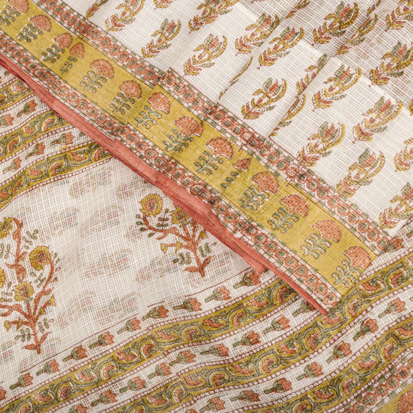 Sanskriti Vintage Saree White Kota Hand Woven Pure Cotton Hand Block Print Sari
