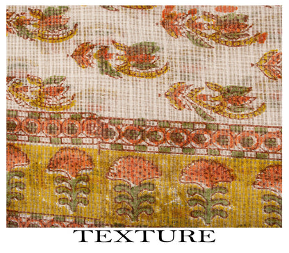 Sanskriti Vintage Saree White Kota Hand Woven Pure Cotton Hand Block Print Sari