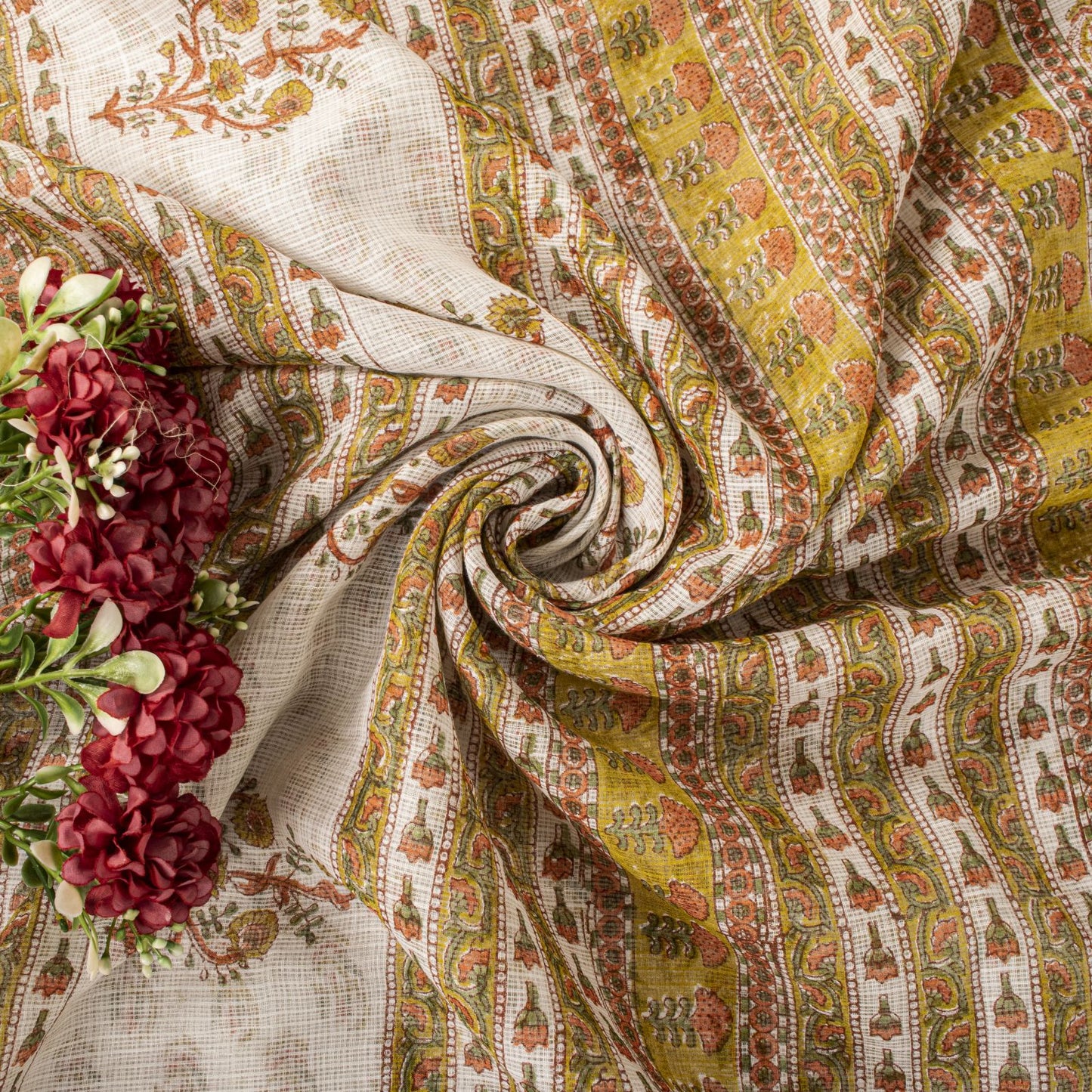Sanskriti Vintage Saree White Kota Hand Woven Pure Cotton Hand Block Print Sari