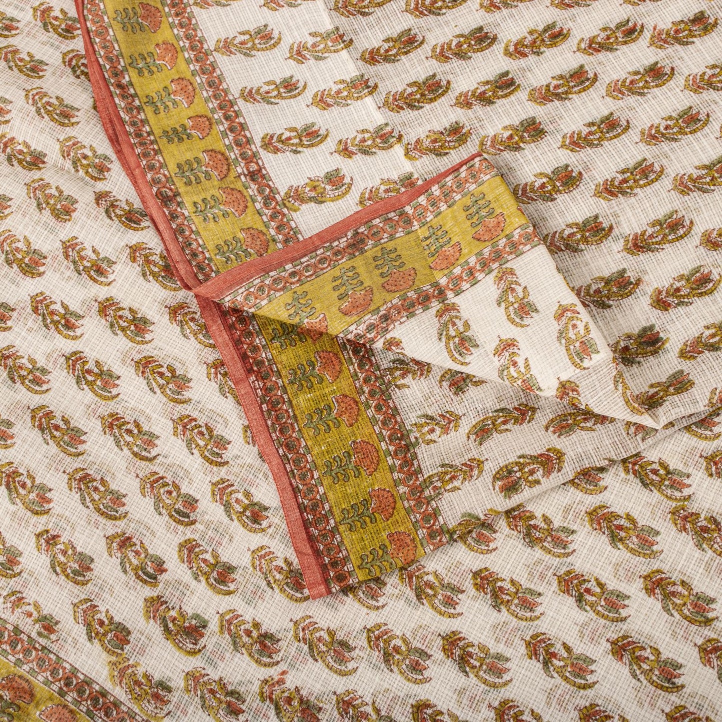 Sanskriti Vintage Saree White Kota Hand Woven Pure Cotton Hand Block Print Sari