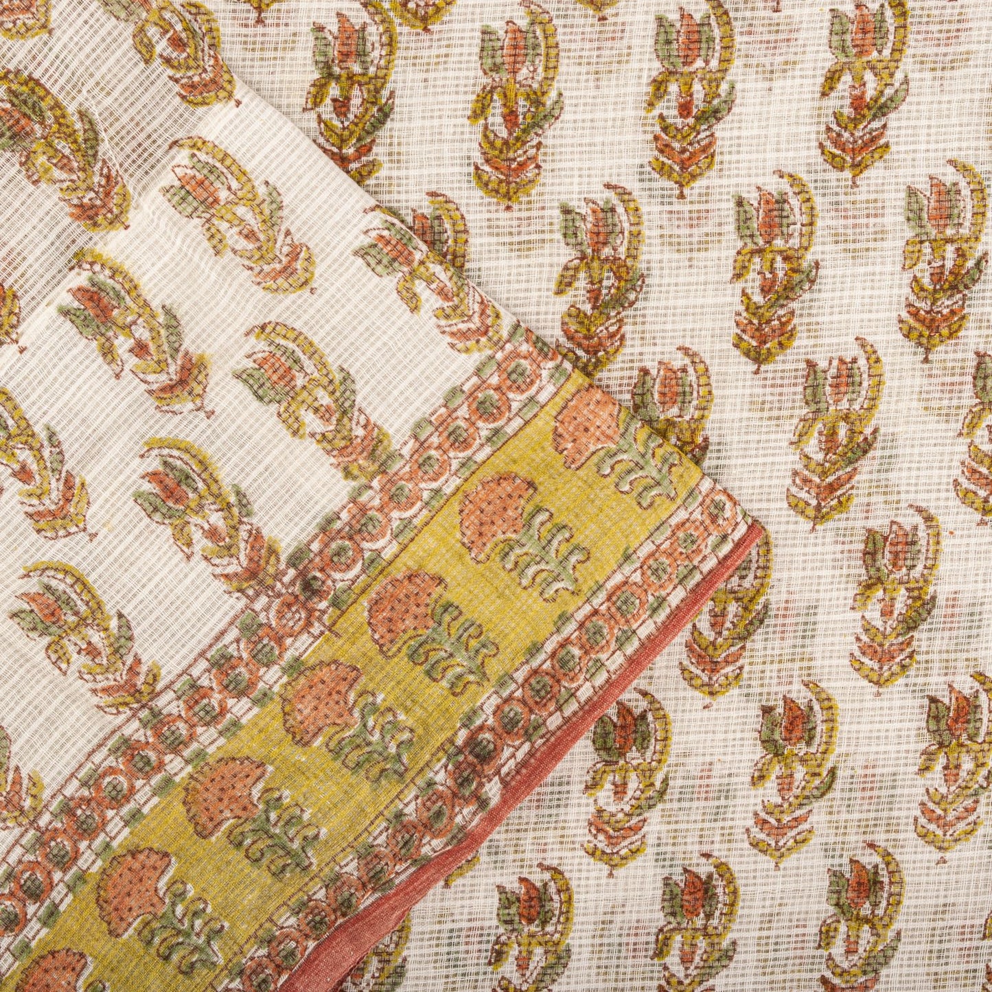 Sanskriti Vintage Saree White Kota Hand Woven/Doria Pure Cotton Hand Block Printed Fabric 5+Yard Craft Sari