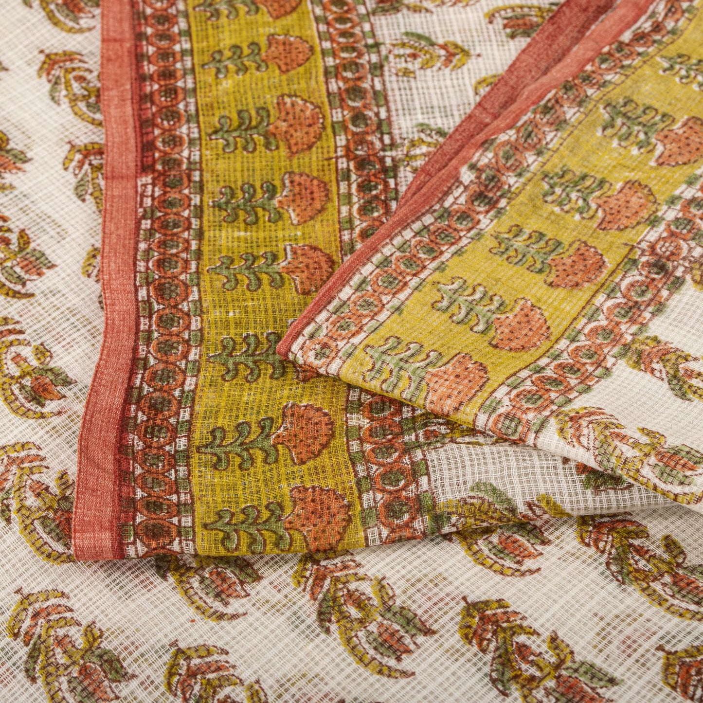 Sanskriti Vintage Saree White Kota Hand Woven Pure Cotton Hand Block Print Sari