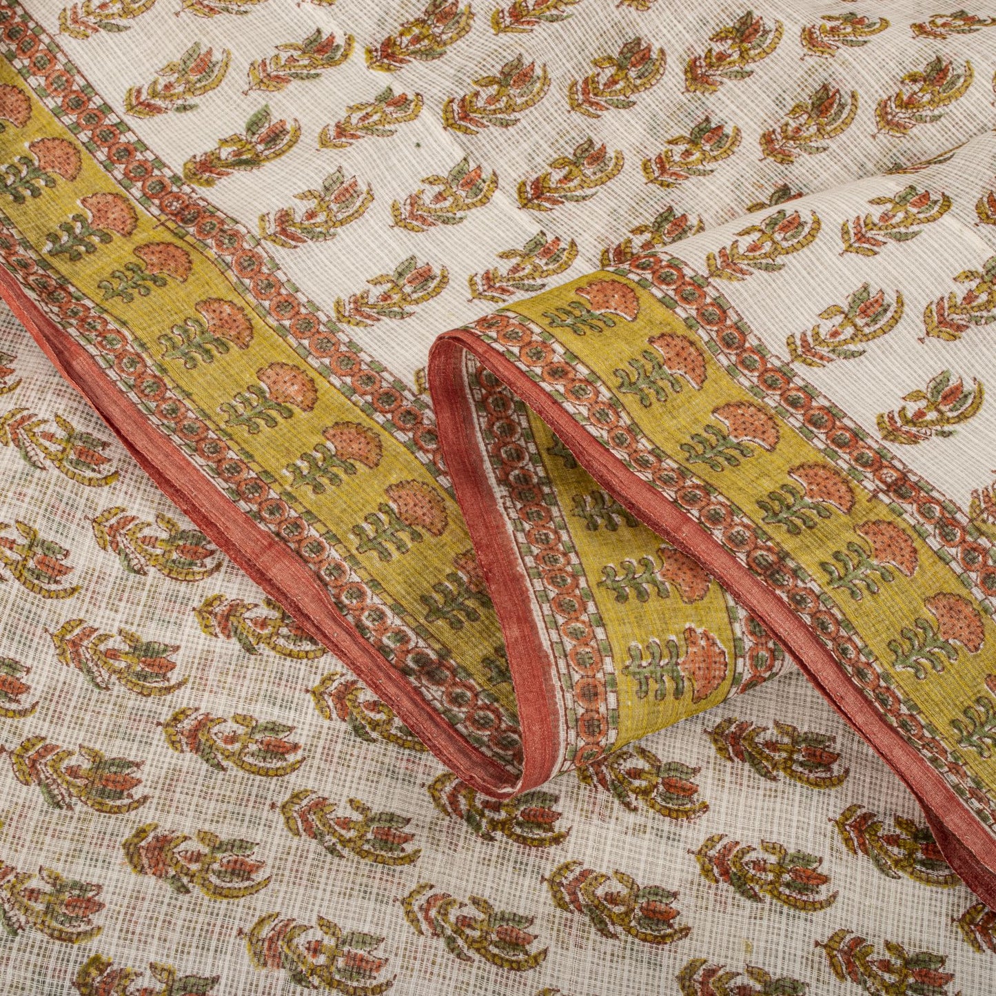 Sanskriti Vintage Saree White Kota Hand Woven/Doria Pure Cotton Hand Block Printed Fabric 5+Yard Craft Sari