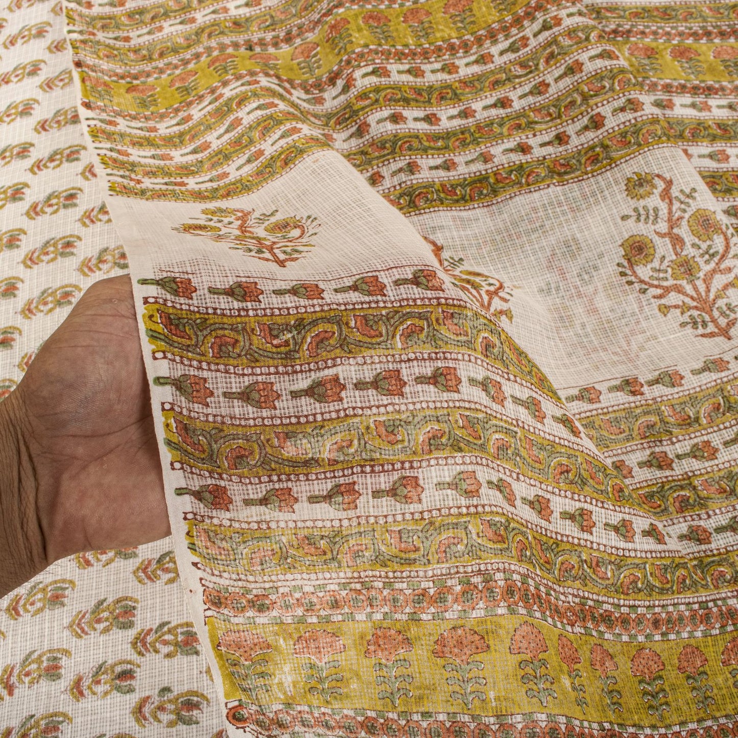 Sanskriti Vintage Saree White Kota Hand Woven Pure Cotton Hand Block Print Sari