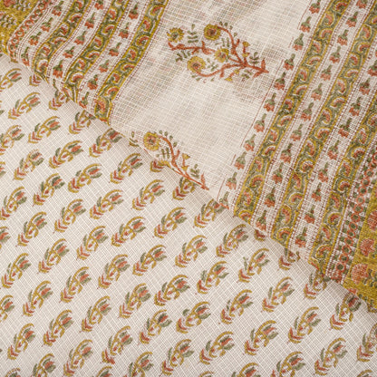 Sanskriti Vintage Saree White Kota Hand Woven/Doria Pure Cotton Hand Block Printed Fabric 5+Yard Craft Sari