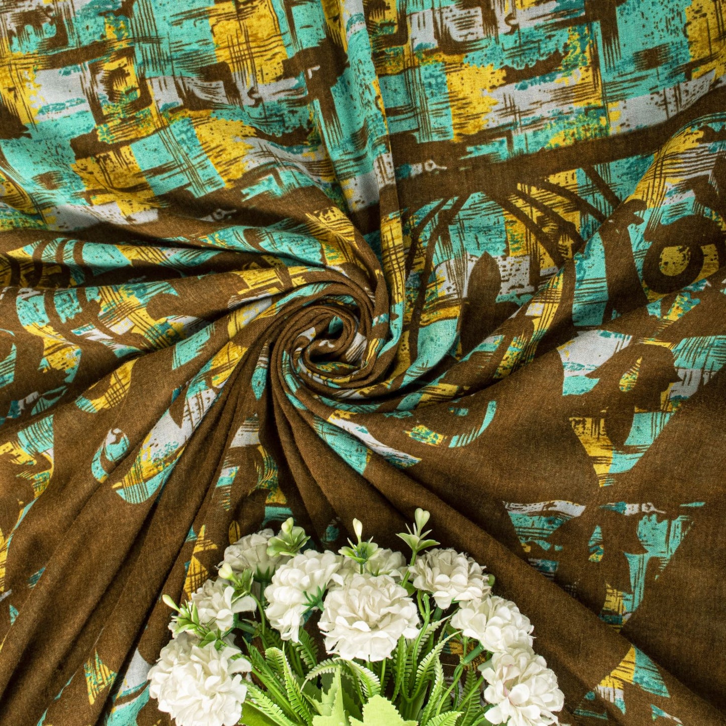 Sanskriti Vintage Saree Green 100% Pure Cotton Abstract Printed Craft Fabric 5+Yard Sari Uses-Table linen, Cushions, Curtains, Dressing DIY
