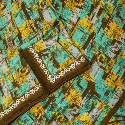 Sanskriti Vintage Saree Green 100% Pure Cotton Abstract Printed Craft Fabric 5+Yard Sari Uses-Table linen, Cushions, Curtains, Dressing DIY