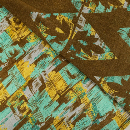 Sanskriti Vintage Saree Green 100% Pure Cotton Abstract Printed Craft Fabric 5+Yard Sari Uses-Table linen, Cushions, Curtains, Dressing DIY