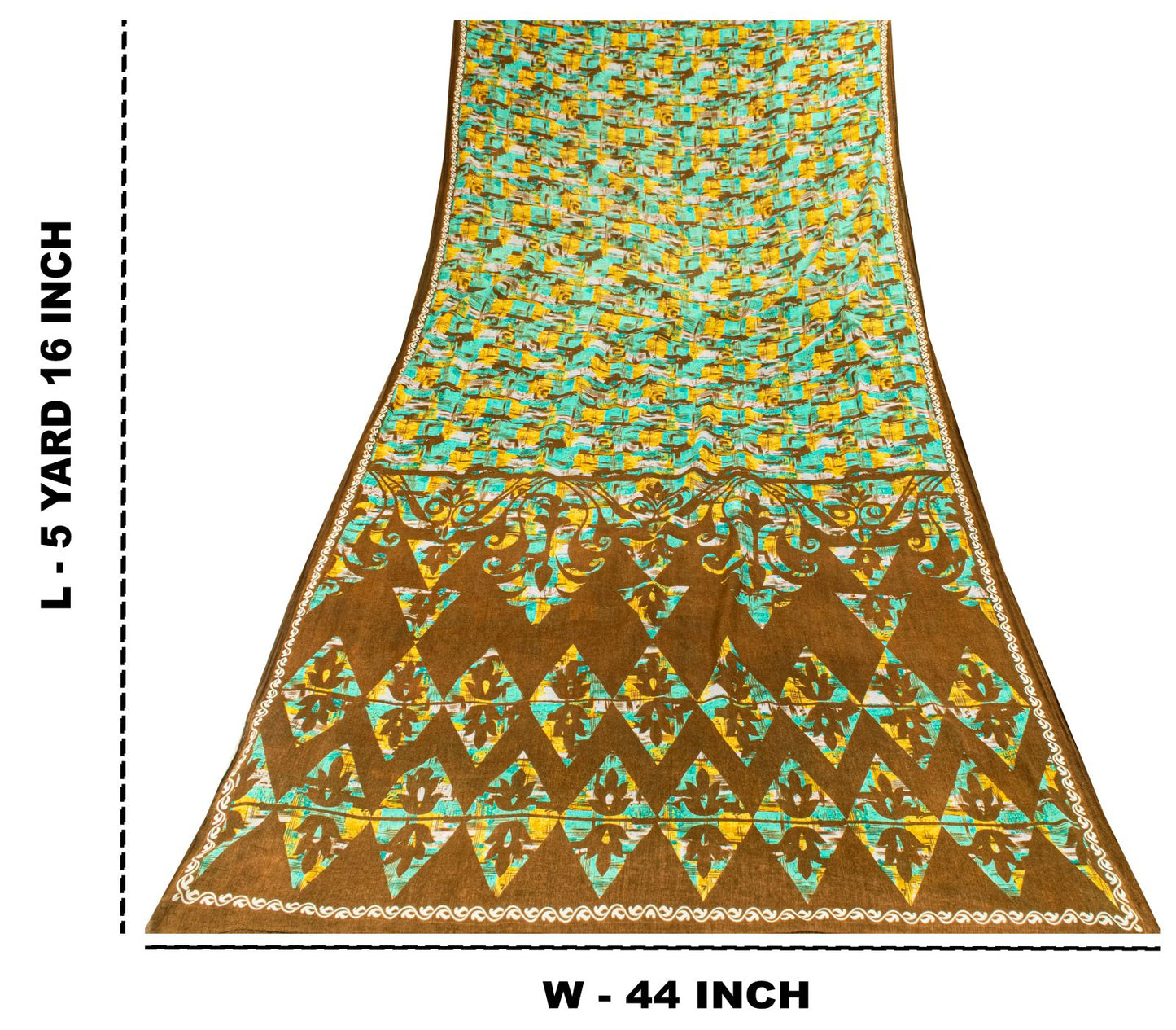 Sanskriti Vintage Saree Green 100% Pure Cotton Abstract Printed Craft Fabric 5+Yard Sari Uses-Table linen, Cushions, Curtains, Dressing DIY