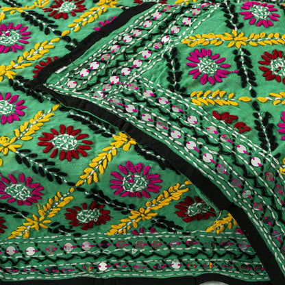 Sanskriti Vintage Green Pure Georgette Dupatta/Stole Hand Embroidered Phulkari