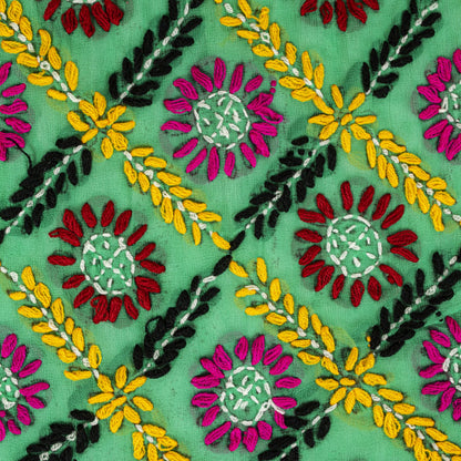 Sanskriti Vintage Green Pure Georgette Dupatta/Stole Hand Embroidered Phulkari