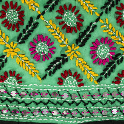 Sanskriti Vintage Green Pure Georgette Dupatta/Stole Hand Embroidered Phulkari
