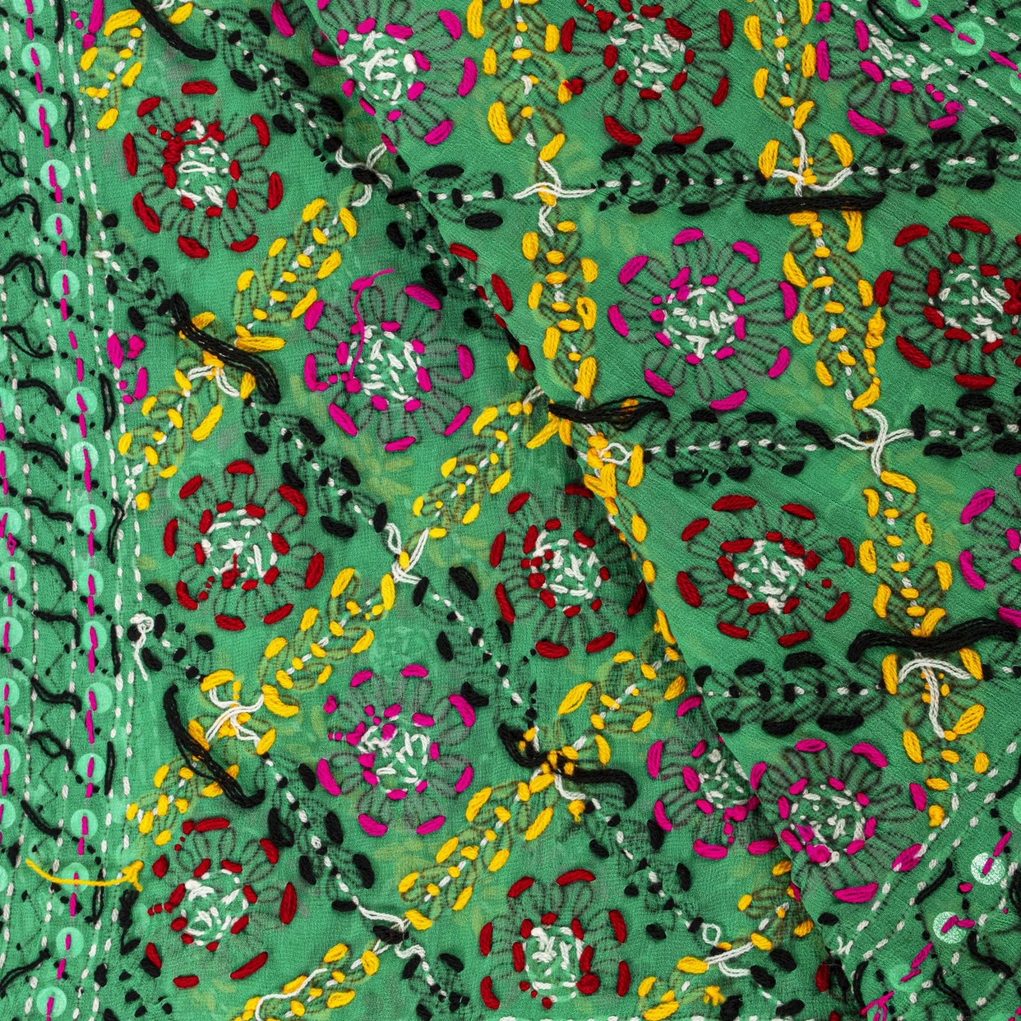 Sanskriti Vintage Green Pure Georgette Dupatta/Stole Hand Embroidered Phulkari