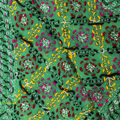 Sanskriti Vintage Green Pure Georgette Dupatta/Stole Hand Embroidered Phulkari