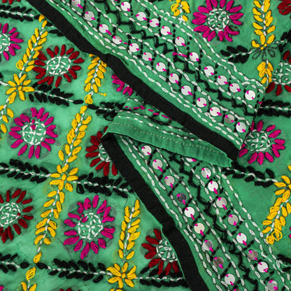 Sanskriti Vintage Green Pure Georgette Dupatta/Stole Hand Embroidered Phulkari