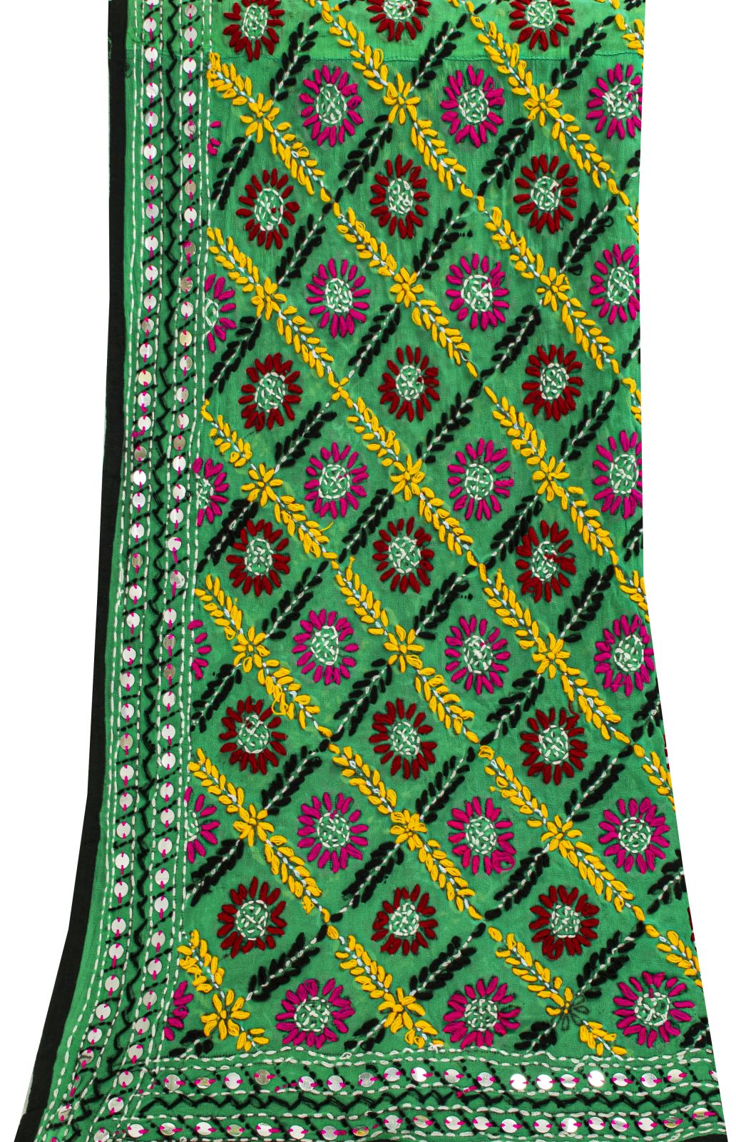 Sanskriti Vintage Green Pure Georgette Dupatta/Stole Hand Embroidered Phulkari