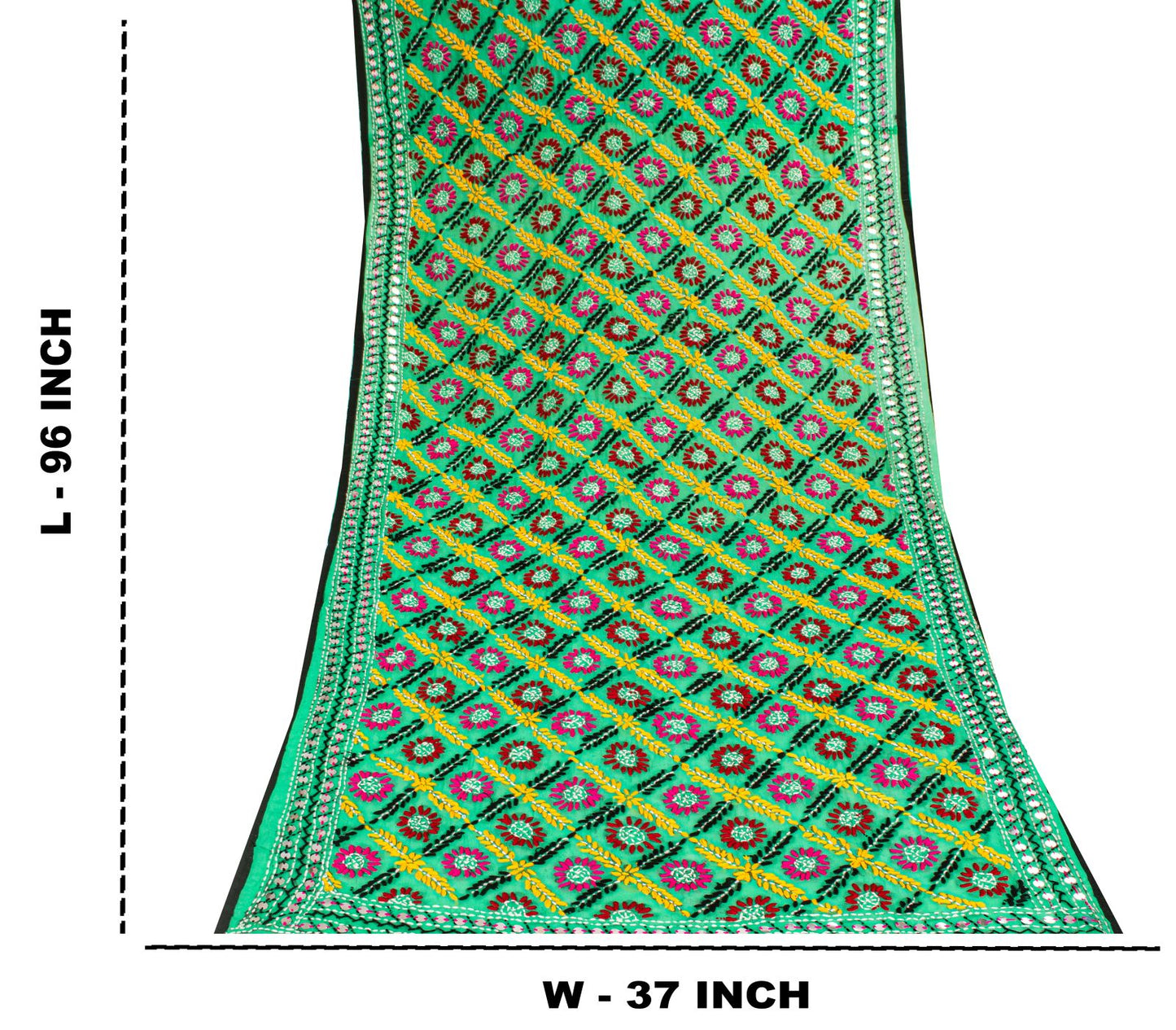 Sanskriti Vintage Green Pure Georgette Dupatta/Stole Hand Embroidered Phulkari