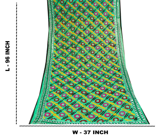 Sanskriti Vintage Green Pure Georgette Dupatta/Stole Hand Embroidered Phulkari