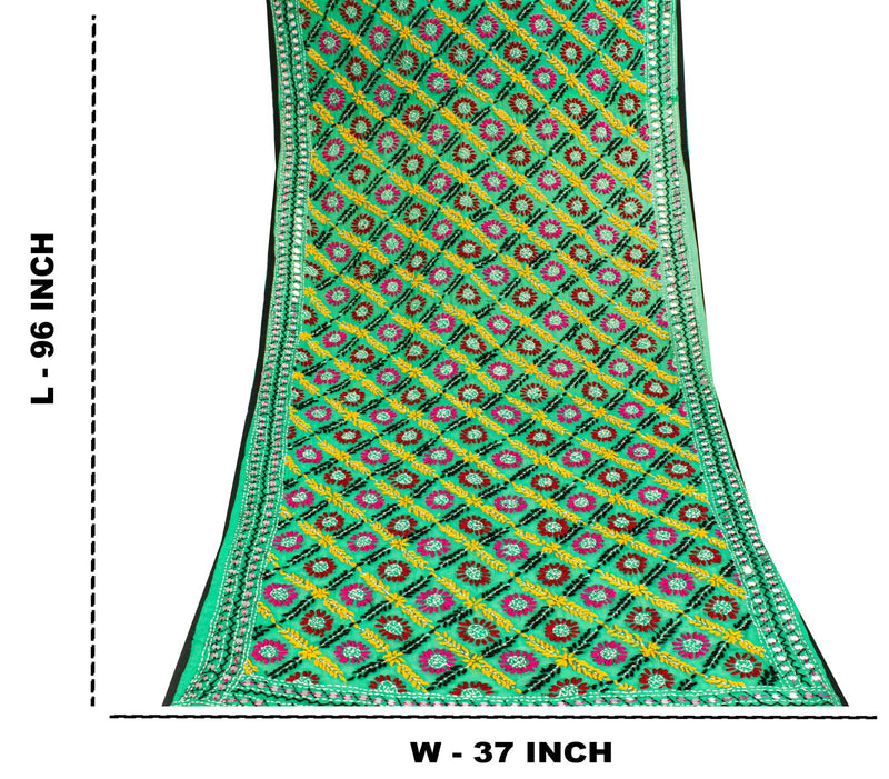 Sanskriti Vintage Green Pure Georgette Dupatta/Stole Hand Embroidered Phulkari