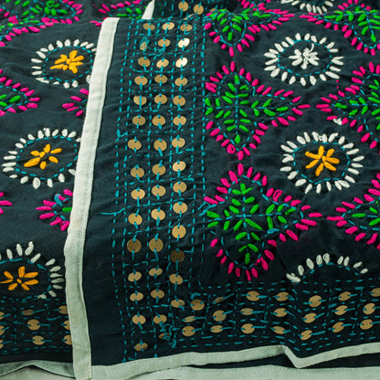 Sanskriti New Blue Phulkari Ooak Dupatta/Stole Georgette Hand Embroidered Veil