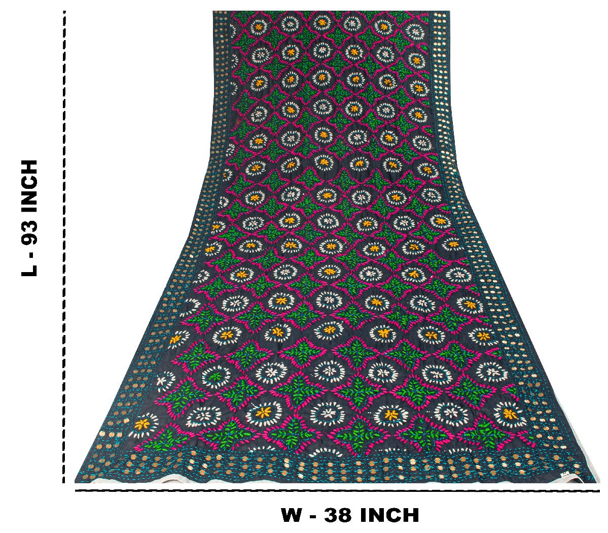 Sanskriti New Blue Phulkari Ooak Dupatta/Stole Georgette Hand Embroidered Veil