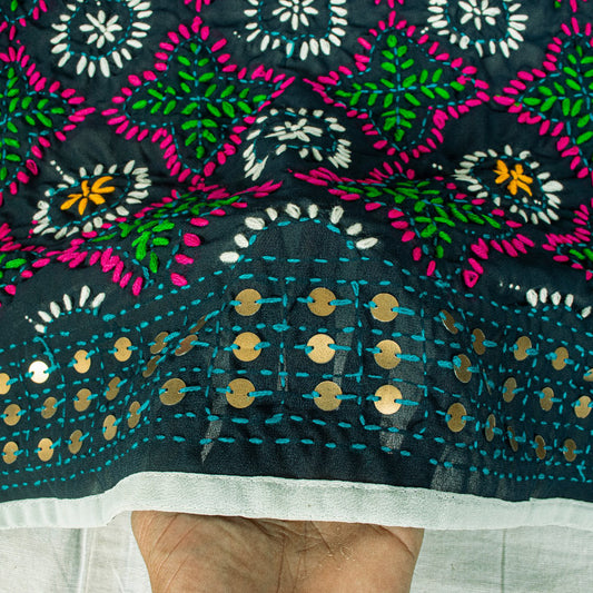 Sanskriti New Blue Phulkari Ooak Dupatta/Stole Georgette Hand Embroidered Veil