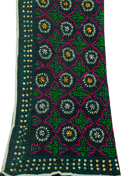 Sanskriti New Blue Phulkari Ooak Dupatta/Stole Georgette Hand Embroidered Veil