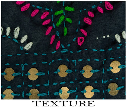 Sanskriti New Blue Phulkari Ooak Dupatta/Stole Georgette Hand Embroidered Veil