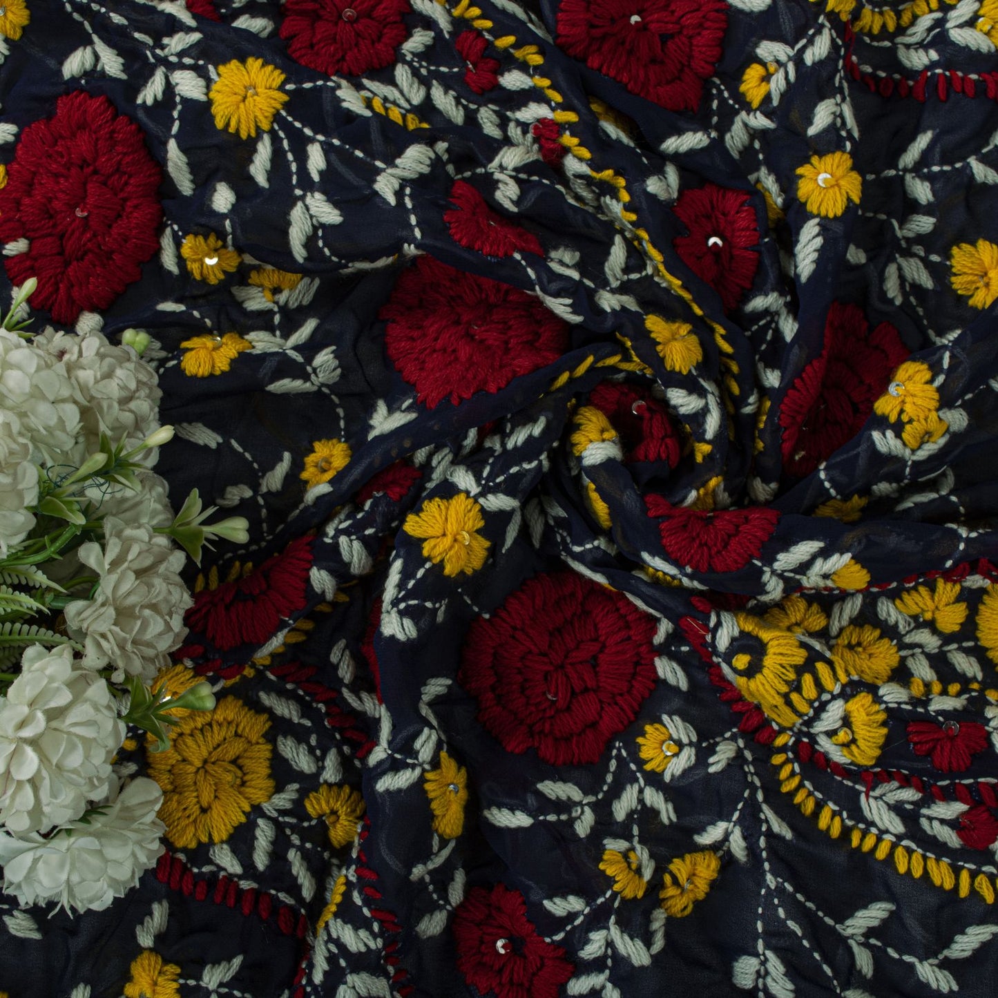 Sanskriti New Blue Phulkari Dupatta/Stole Georgette Hand Embroidered OOAK Veil