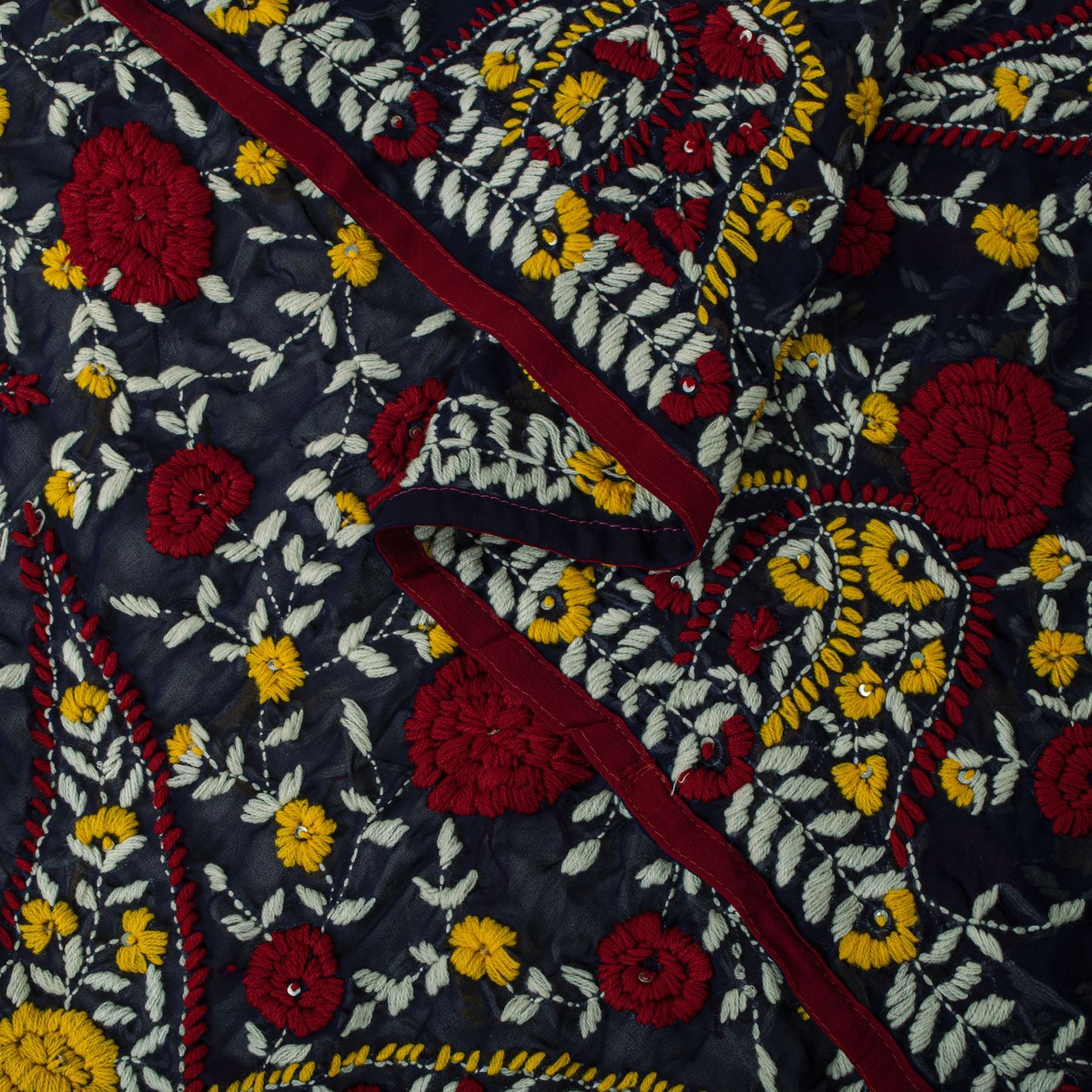 Sanskriti New Blue Phulkari Dupatta/Stole Georgette Hand Embroidered OOAK Veil
