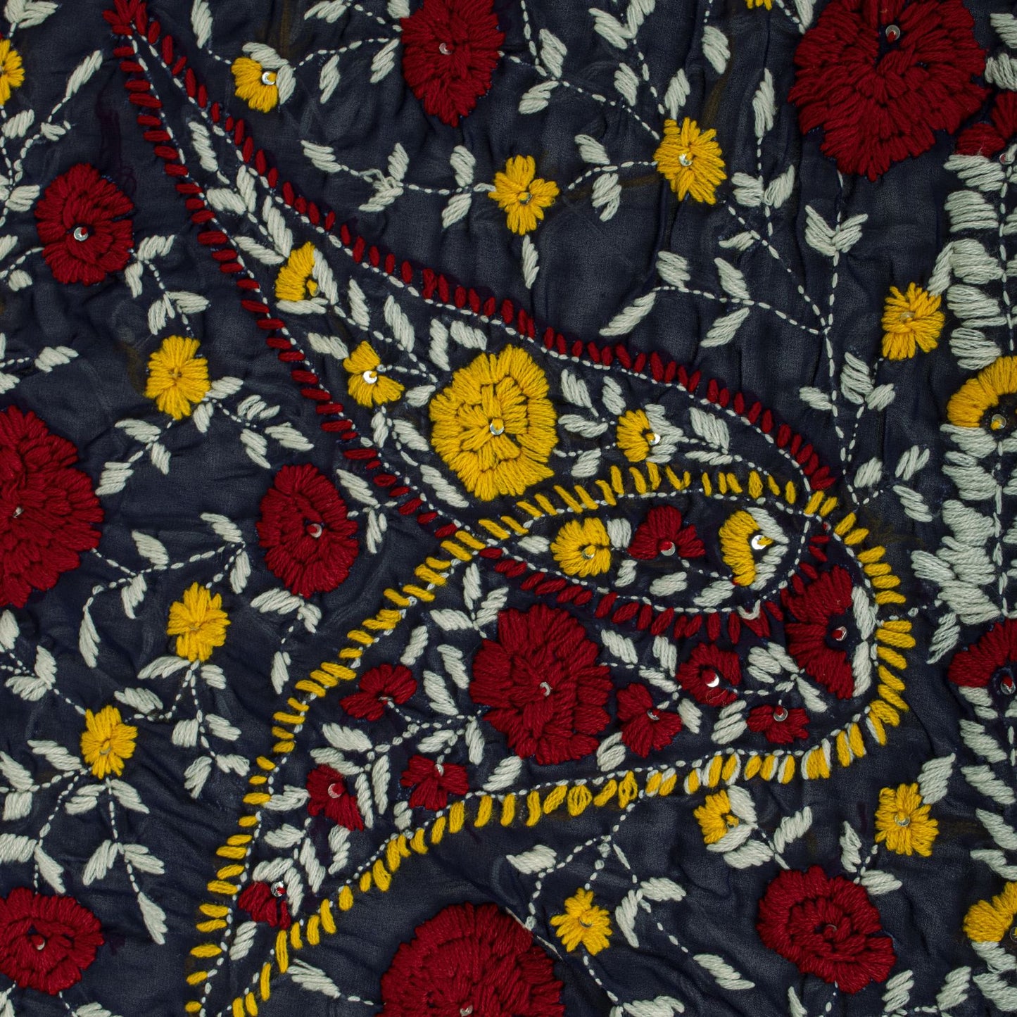Sanskriti New Blue Phulkari Dupatta/Stole Georgette Hand Embroidered OOAK Veil