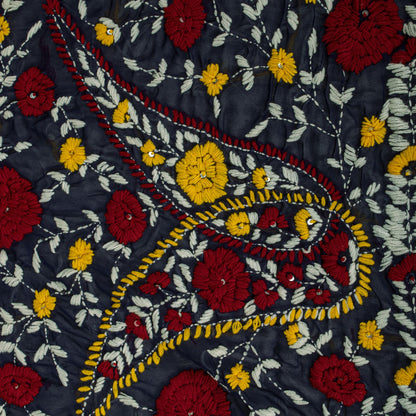 Sanskriti New Blue Phulkari Dupatta/Stole Georgette Hand Embroidered OOAK Veil