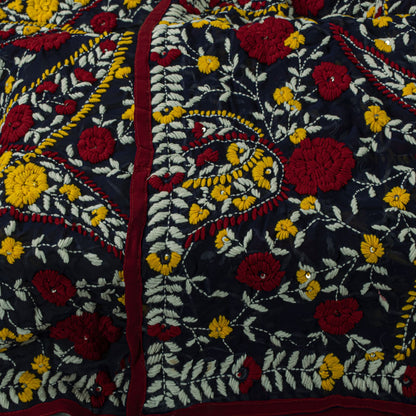 Sanskriti New Blue Phulkari Dupatta/Stole Georgette Hand Embroidered OOAK Veil