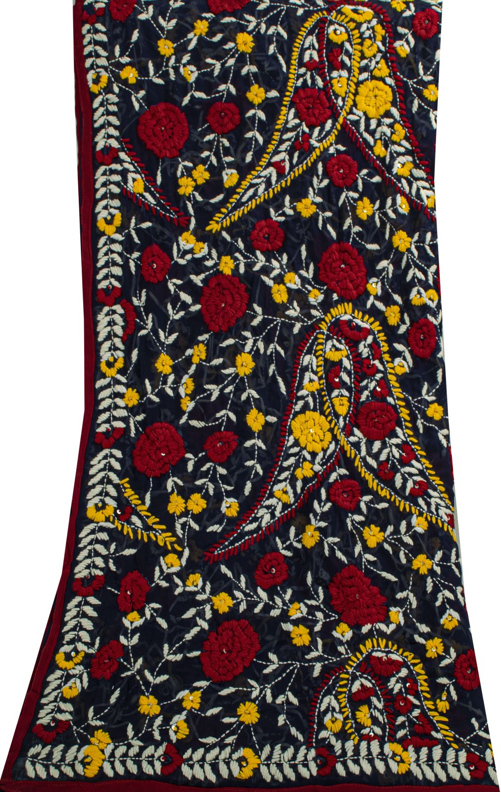 Sanskriti New Blue Phulkari Dupatta/Stole Georgette Hand Embroidered OOAK Veil