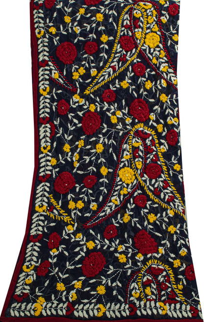 Sanskriti New Blue Phulkari Dupatta/Stole Georgette Hand Embroidered OOAK Veil
