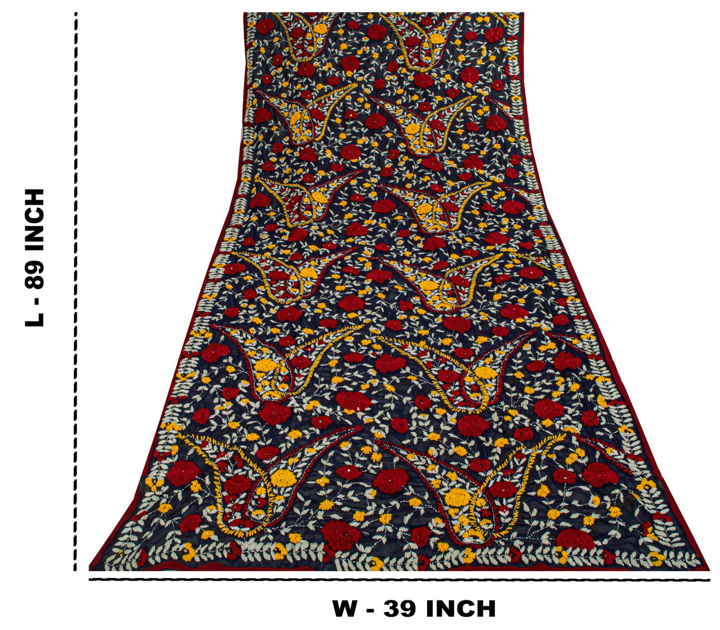 Sanskriti New Blue Phulkari Dupatta/Stole Georgette Hand Embroidered OOAK Veil