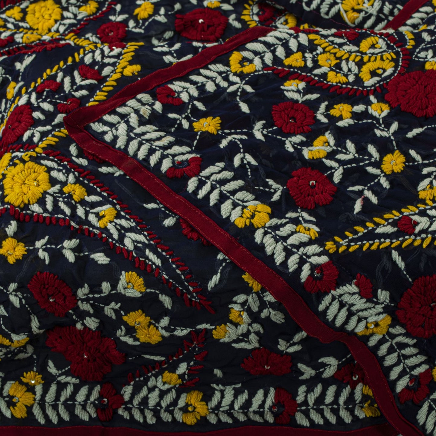 Sanskriti New Blue Phulkari Dupatta/Stole Georgette Hand Embroidered OOAK Veil
