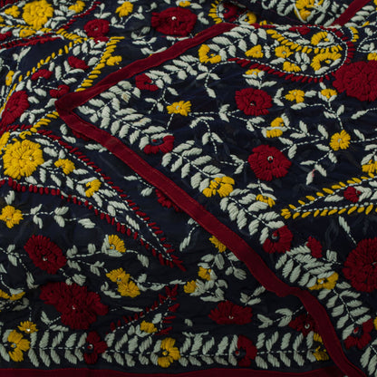Sanskriti New Blue Phulkari Dupatta/Stole Georgette Hand Embroidered OOAK Veil