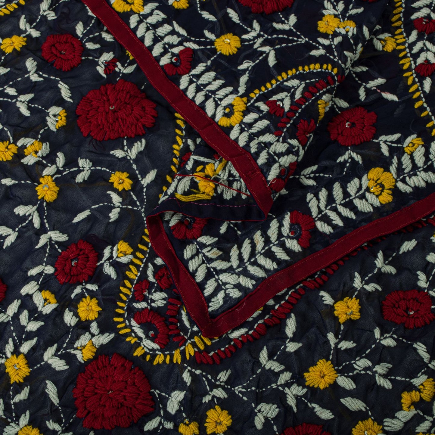 Sanskriti New Blue Phulkari Dupatta/Stole Georgette Hand Embroidered OOAK Veil