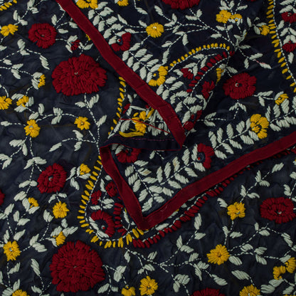Sanskriti New Blue Phulkari Dupatta/Stole Georgette Hand Embroidered OOAK Veil