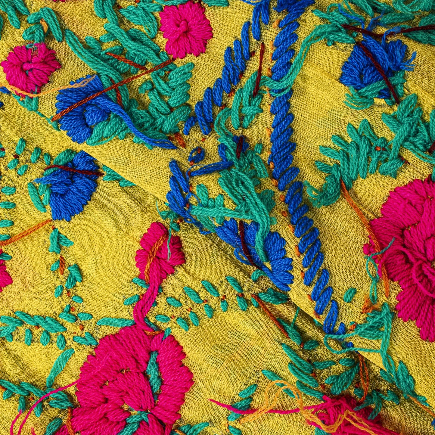 Sanskriti New Yellow Dupatta/Stole Pure Georgette Silk Hand Embroidered Phulkari