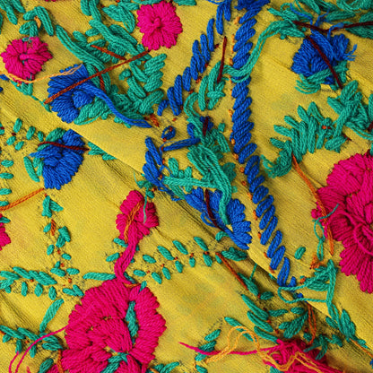 Sanskriti New Yellow Dupatta/Stole Pure Georgette Silk Hand Embroidered Phulkari