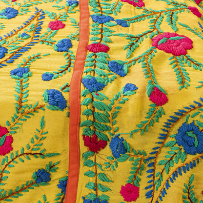Sanskriti New Yellow Dupatta/Stole Pure Georgette Silk Hand Embroidered Phulkari