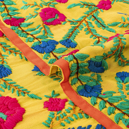 Sanskriti New Yellow Dupatta/Stole Pure Georgette Silk Hand Embroidered Phulkari