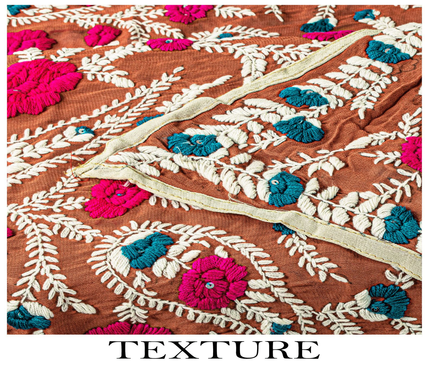 Sanskriti Dupatta Brown Pure Georgette Silk Hand Embroidered Phulkari OOAK Stole