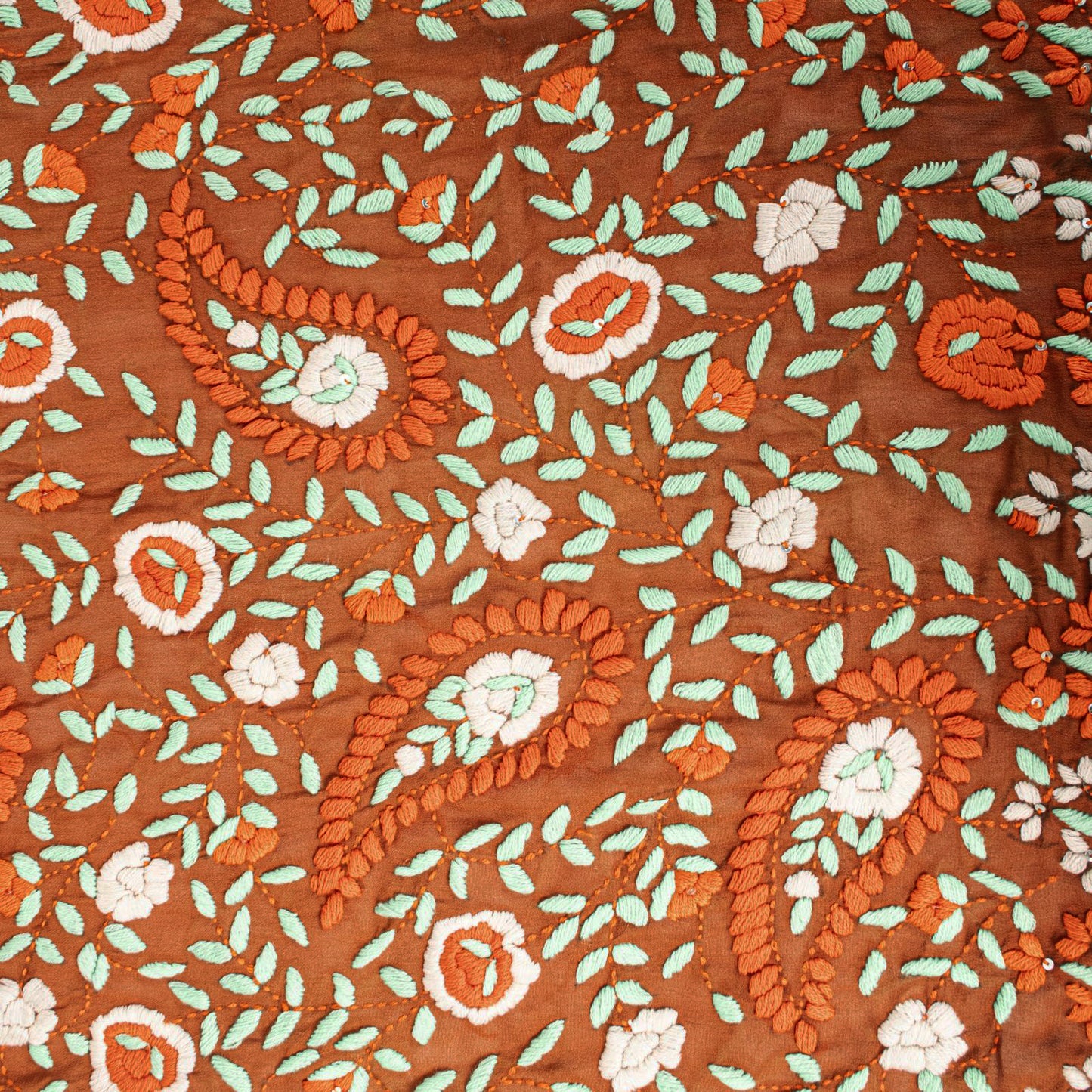 Sanskriti New Brown Pure Georgette Dupatta Hand Embroidered Phulkari OOAK Stole