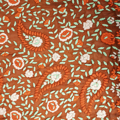 Sanskriti New Brown Pure Georgette Dupatta Hand Embroidered Phulkari OOAK Stole