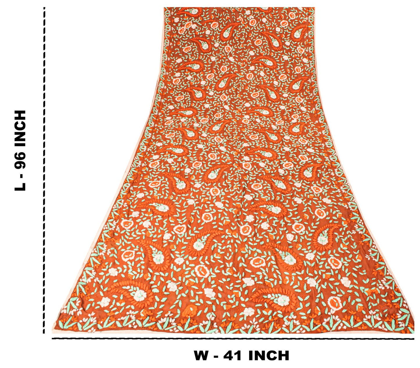 Sanskriti New Brown Pure Georgette Dupatta Hand Embroidered Phulkari OOAK Stole