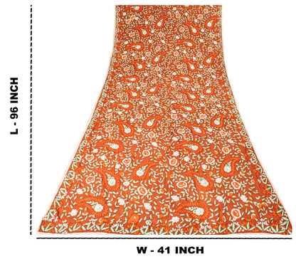 Sanskriti New Brown Pure Georgette Dupatta Hand Embroidered Phulkari OOAK Stole